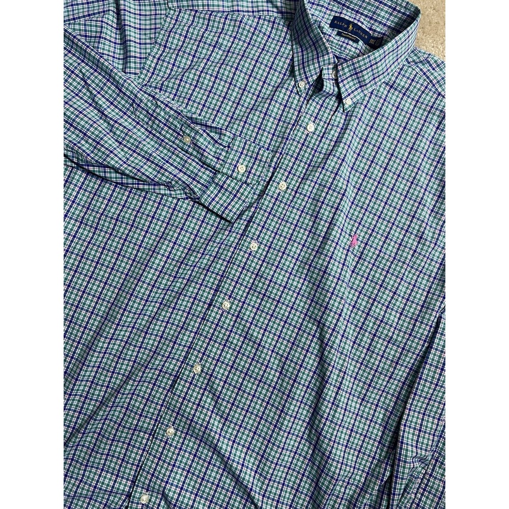 Ralph Lauren  Performance Shirt TALL 2XL Blue/Pink Plaid Stretch‎ Pink Pony